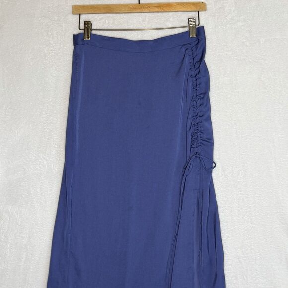Banana Republic Shirred Waist Slit Midi Skirt Granite Blue Size 4 Slip Skirt - Picture 4 of 15